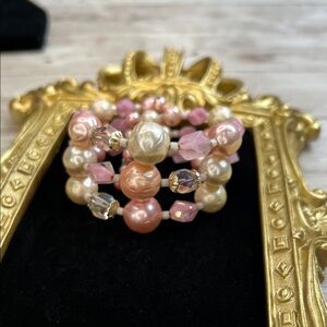 Vintage Faux Pearl and Crystal Cuff Bracelet